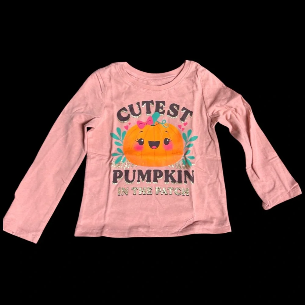 The children’s place size 2T t-shirt metallic pink pumpkin Halloween long sleeve